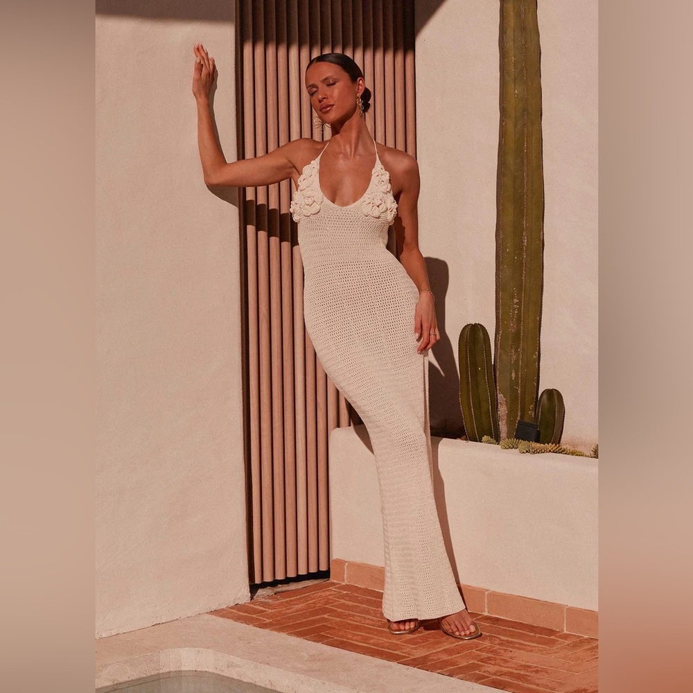 Peppermayo Cream Crochet Halter Maxi Dress - Brand:
